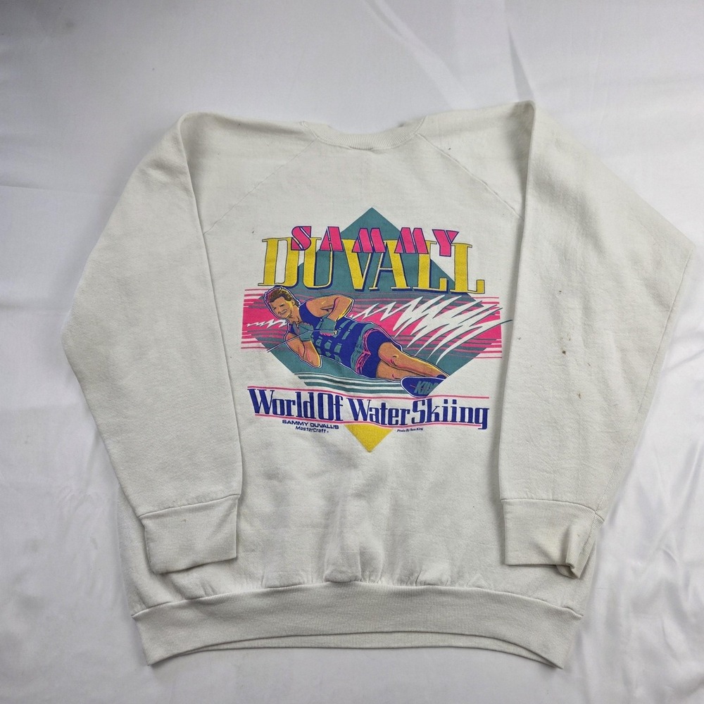 Vintage 90s Sweatshirt Mens XL White Sammy Duvall Water Skiing